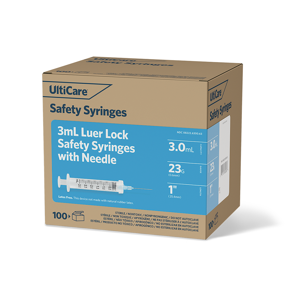 UltiCare 3 mL Safety Syringes 3 mL 25.4mm (1") x 23G UltiMed, Inc